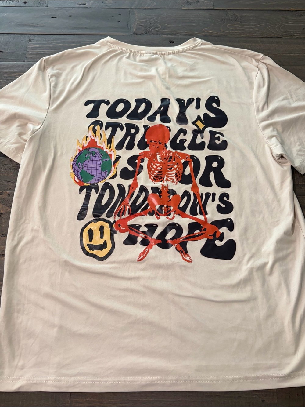 ROMWE Men's Large Skeleton Graphic Tee Today's Struggle Beige Streetwear